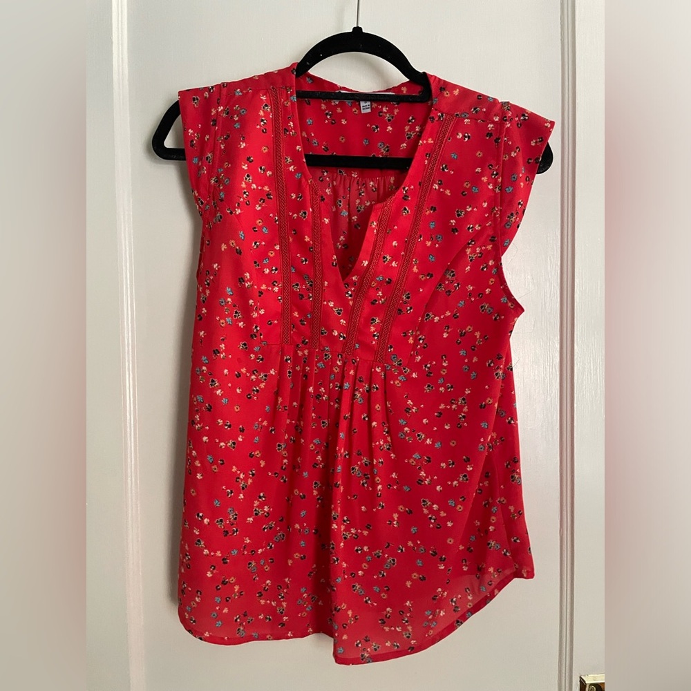Collective concept cap sleeve red floral blouse